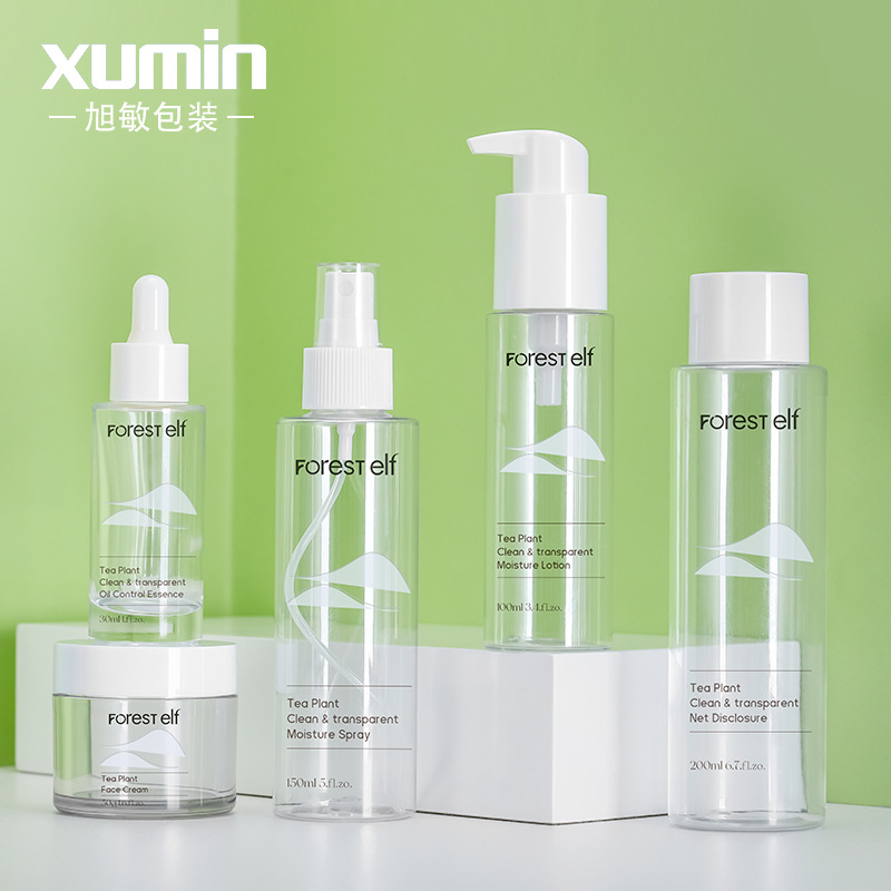 Xumin en stock material de embalaje productos para el cuidado de la piel botella transparente 100mL botella de spray blanco 200ml botella de tapa de tóner