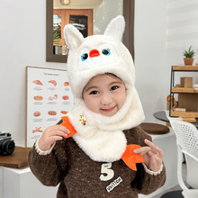 儿童帽子围巾一体两件套可爱小企鹅加绒加厚围脖一体帽防风护耳帽