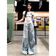 高品质抖音天猫小红书专供一字肩短袖T恤女夏季法式条纹蓝色显瘦