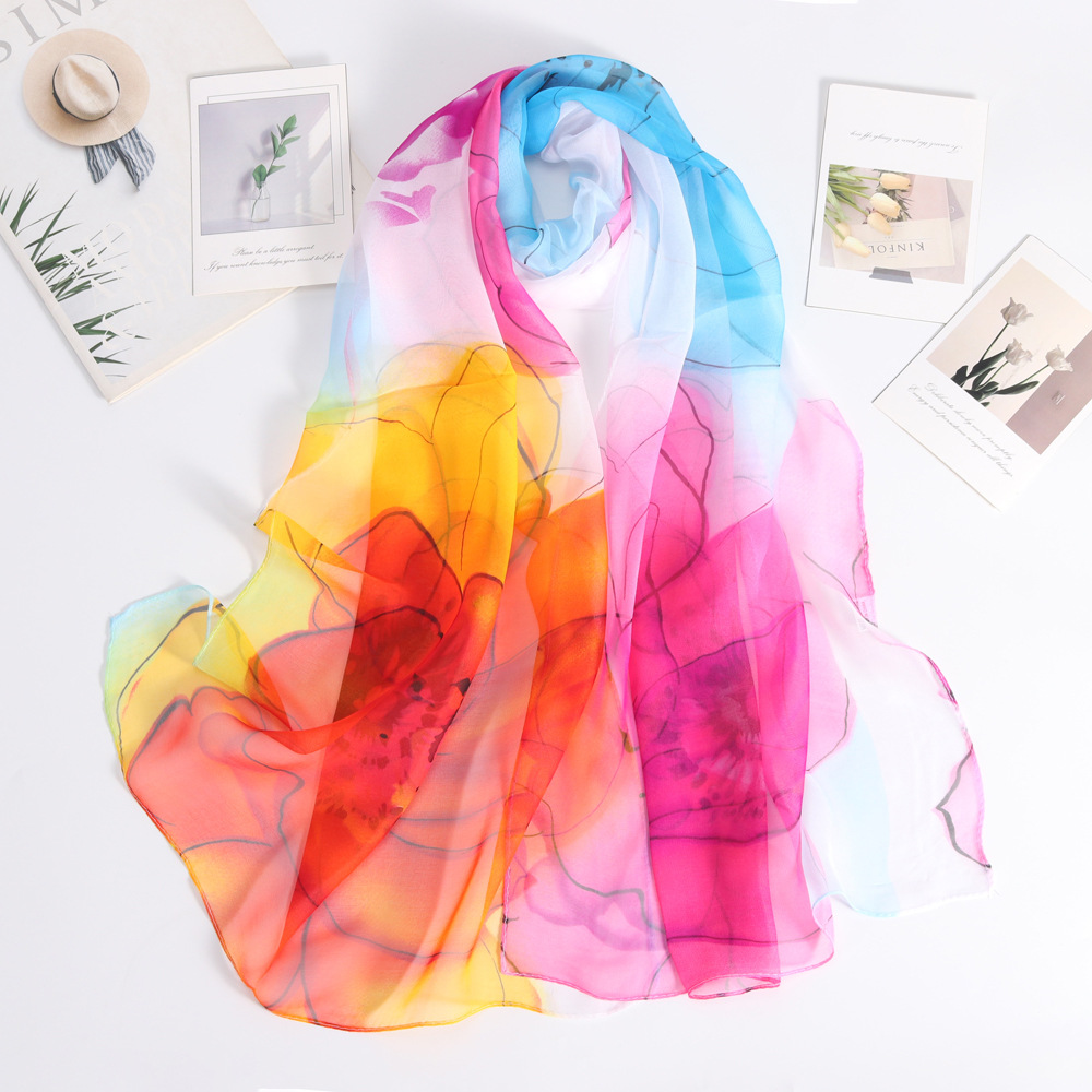Printing Design Elegant, Simple Style Style Women's Elegant Simple Style Color Block Flower Georgette Printing Silk Scarf