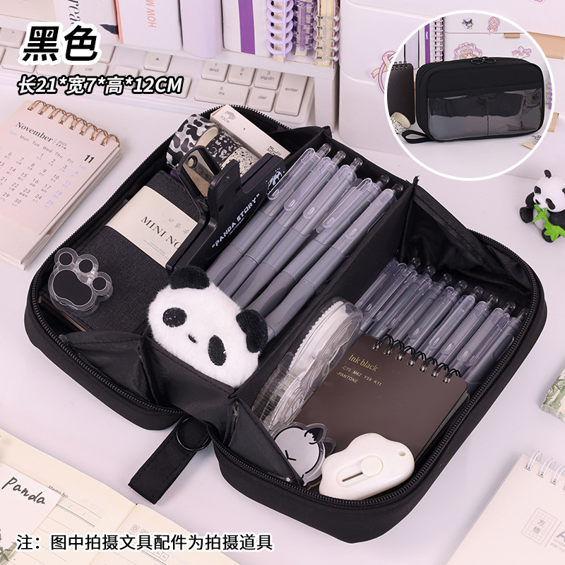 Bolso de lápices volcánico transfronterizo de 5 capas Bolso de lápices de estilo simple para estudiantes de escuela primaria Bolso de papelería resistente a las manchas de gran capacidad Estilo ins de alto valor