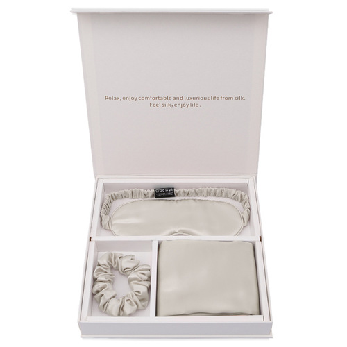 Butterfly embroidery silk gift three-piece set 100% mulberry silk eye mask hair tie pillowcase gift box travel set