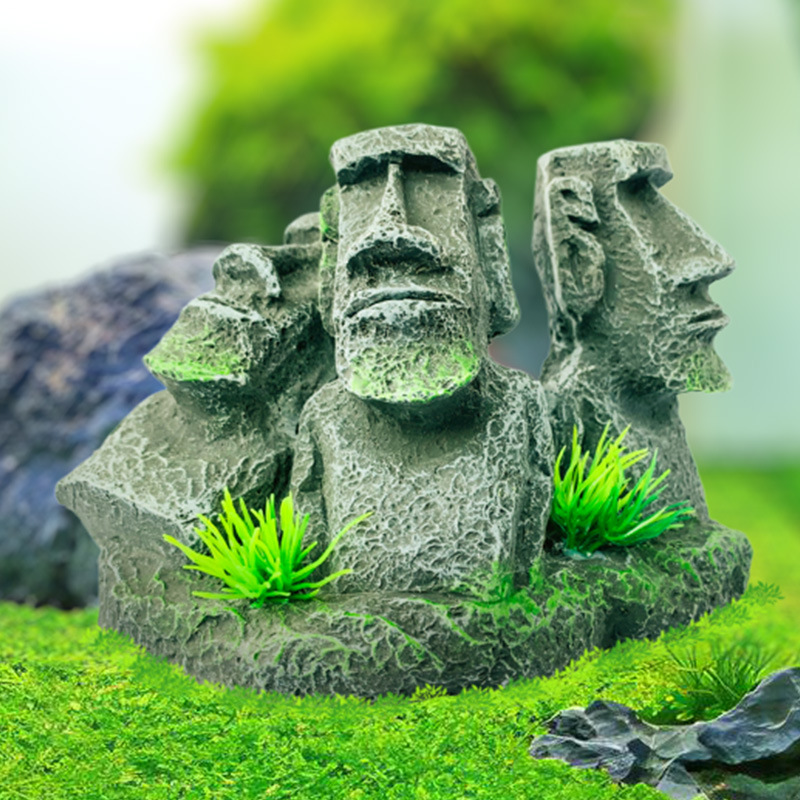 Paisajismo decoración Isla de Pascua estatua de Piedra Romana combinación acuario accesorios decoración resina paisajismo artesanía