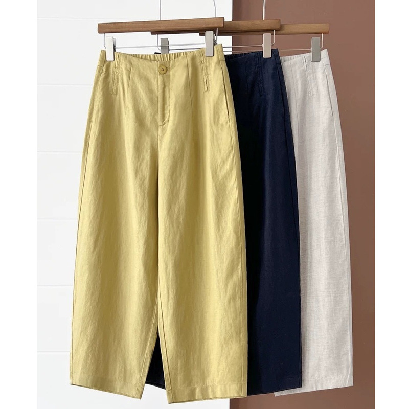 High-End Tencel Linen Sickle Pants for Women, Summer Thin Linen Nine-Point Pants, Loose Harem Balloon Straight Pants