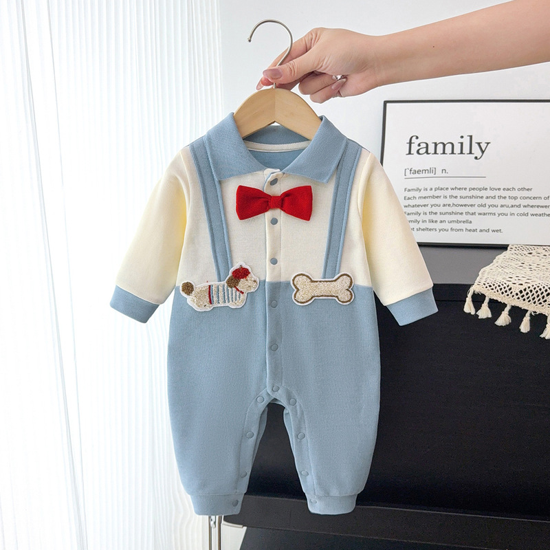 Baby's 100-Day Birthday Bow Tie Romper Gentleman Baby Birthday Party Full Moon Dress Newborn Cartoon Outfit