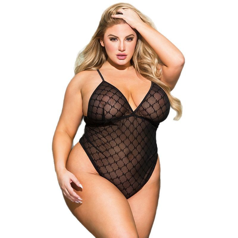 Europa y América del comercio exterior más tamaño sexy ropa interior malla patrón sexy perspectiva grasa hermana Sling entrepierna abierta mono 1069