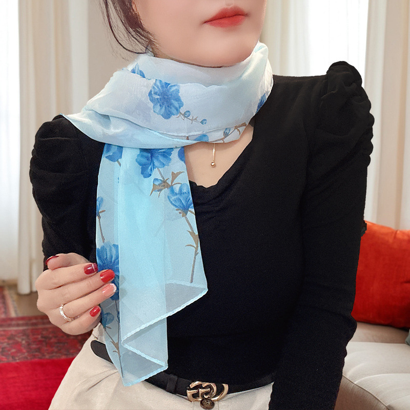 Chiffon Fairy Style Small Silk Scarf Long Scarf Women's Spring Autumn and Winter Neck Protection Scarf Scarf Mother Thin Scarf