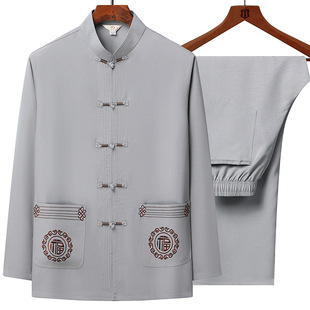 Tang suit men's middle-aged and elderly long-sleeved dad wear Chinese style suit summer grandpa wear spring and summer thin T-shirt dad top