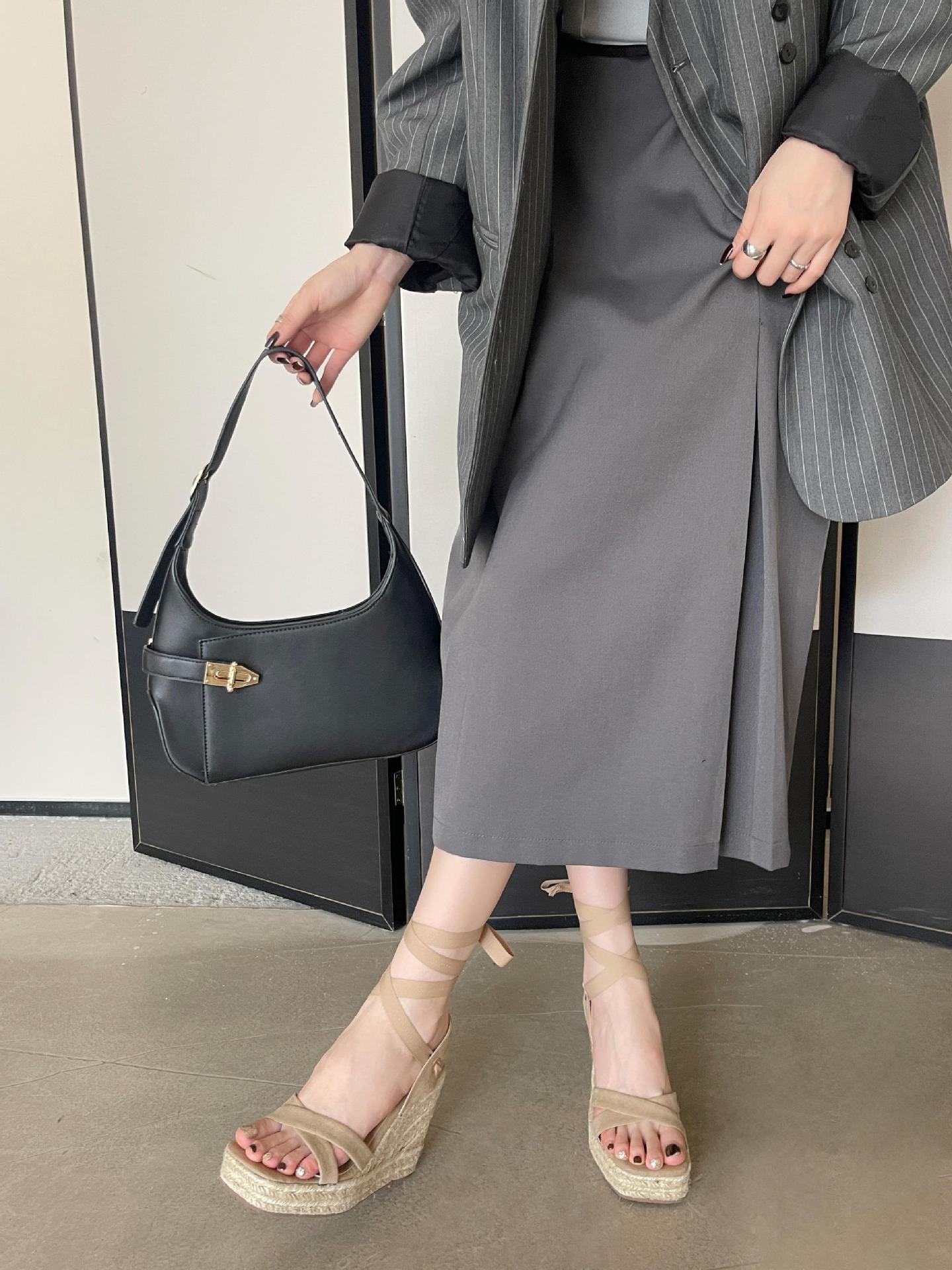 Espadrilles à talons compensés pour femme style français élégant_voghion.com