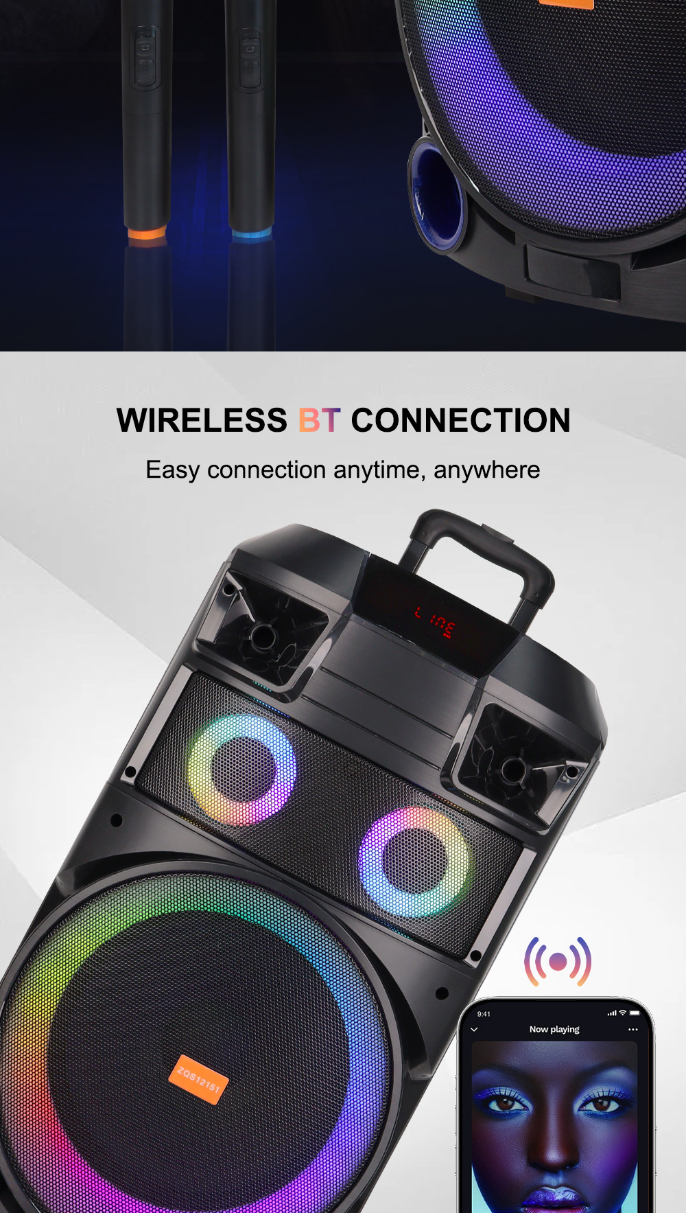 ZQS12151 Professional Stage Big Sound High Power Cart Big Sound Square Dance Bluetooth Speaker_voghion.com