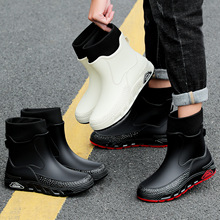 日韩多色可选黑色固定绒胶鞋加保暖套户外黑红水靴经典白仿运动鞋