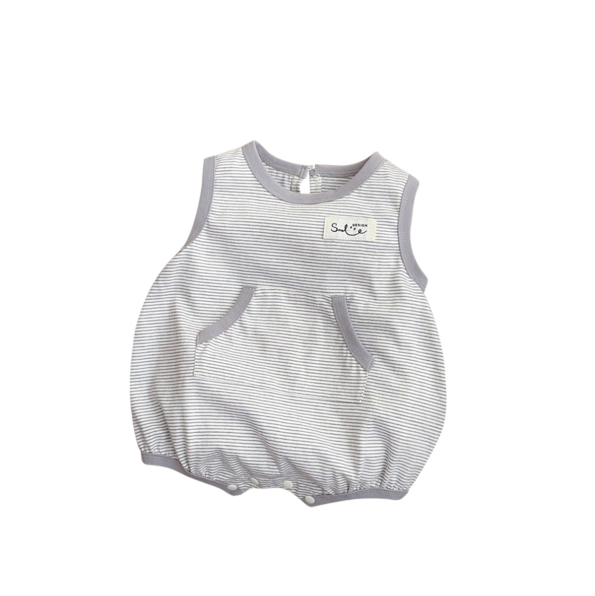 2025 verano nuevo estilo ropa para recién nacidos de una pieza chaleco fino para bebés y niños pequeños hebilla oculta abrigo a rayas coreano