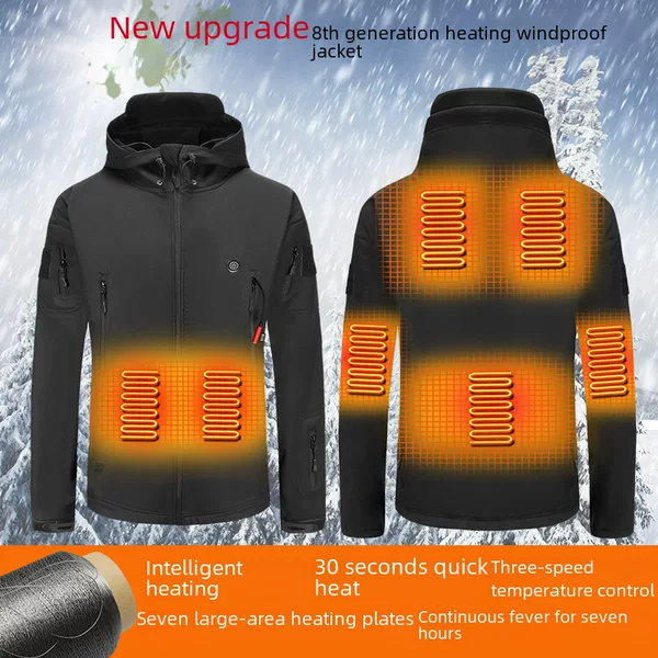 Winter Outdoor Sports Fleece-Lined Heated Jacket, Warm Assault Jacket, USB Smart Heated Mountaineering Jacket, Windproof