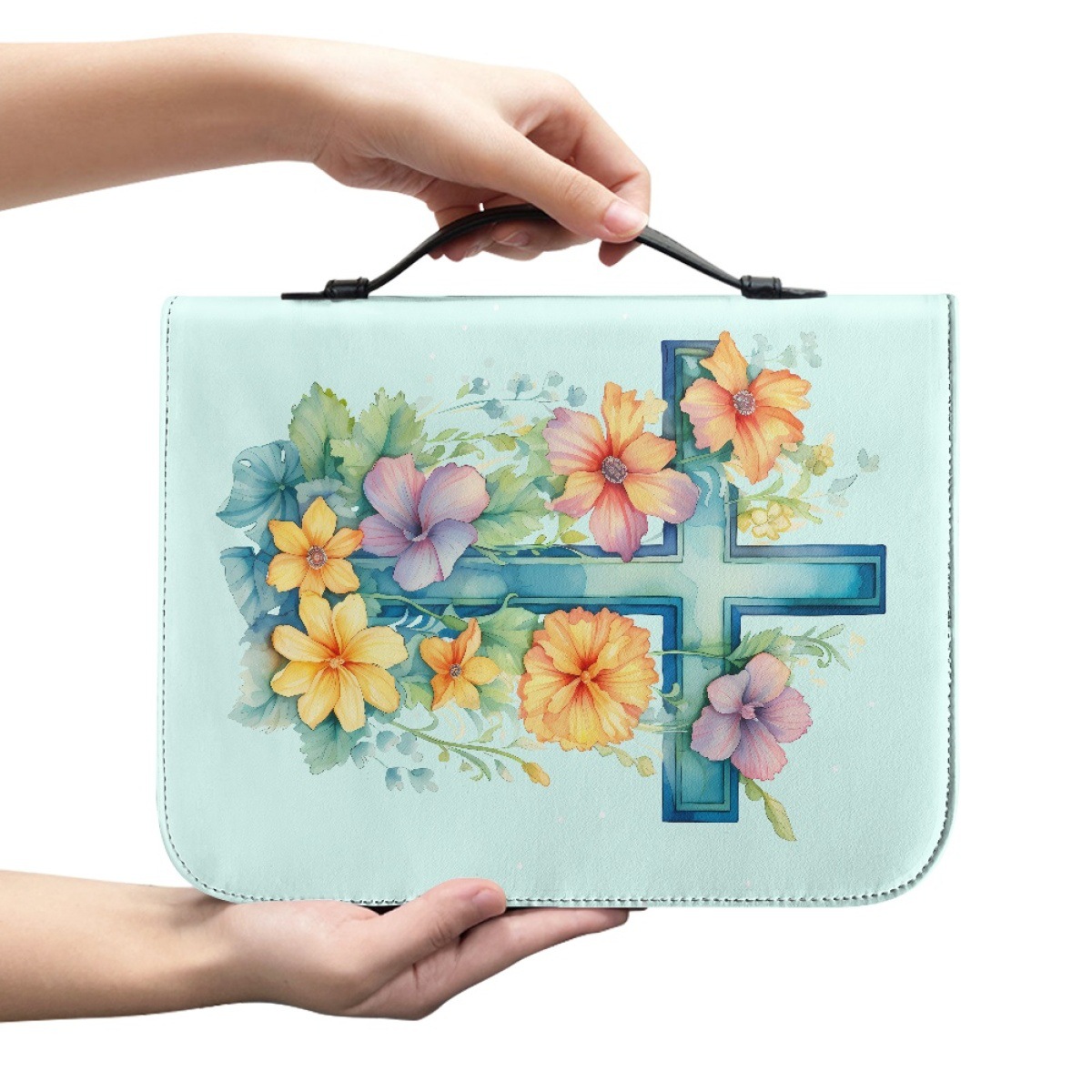 2024跨境包包便携式拉链封口书封面PU皮革圣经封面男女包