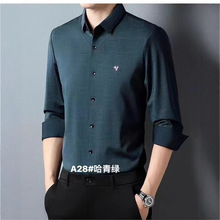 冬季新品男士加绒加厚衬衫数码印花无痕免烫高弹中年长袖衬衣男装