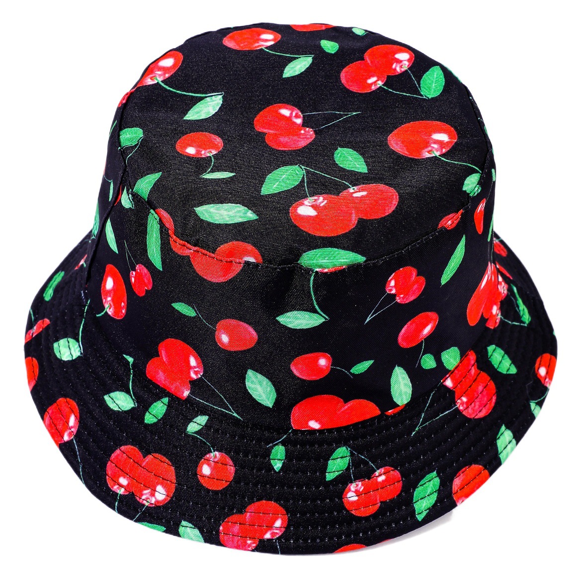 Nuevo sombrero de pescador impreso para hombres y mujeres estilo japonés fresco lindo cereza plana superior sombrero de lavabo