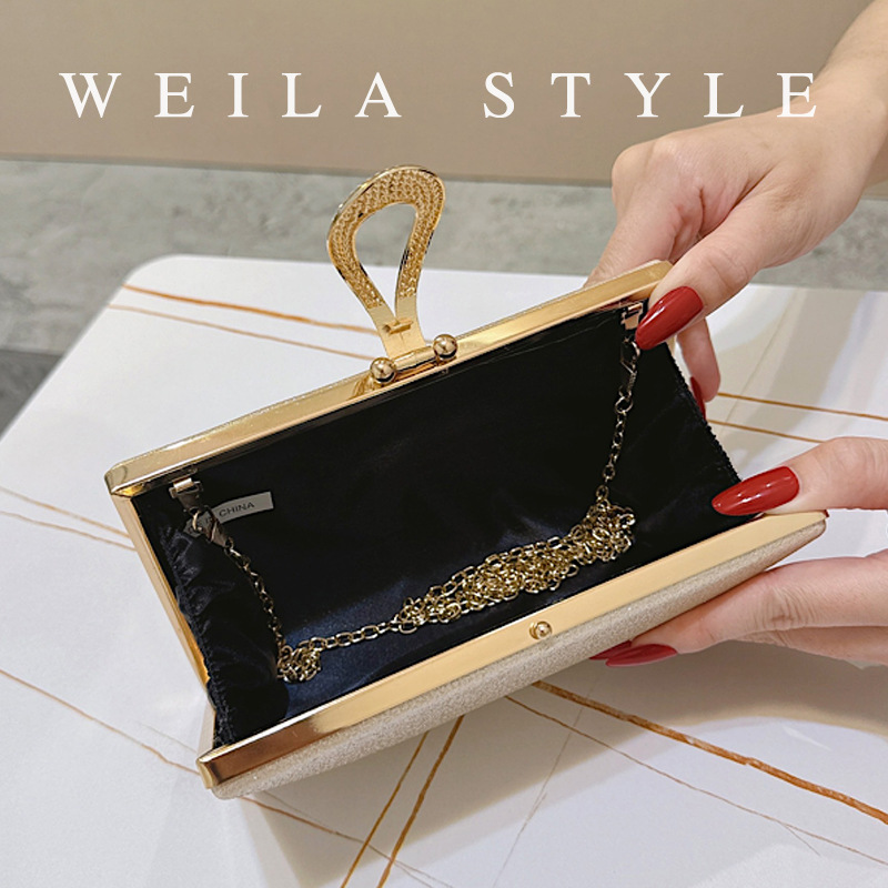 Champagnerfarbene Abendtasche Mit Strassverschluss Für Damen_voghion.com