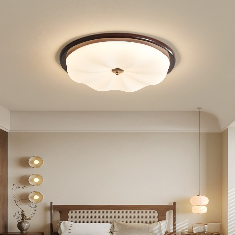 Lámpara de dormitorio, lámpara de techo, crema, estilo antiguo, color de nogal, simple, retro, madera maciza, protección ocular, dormitorio principal, lámpara de habitación de libro