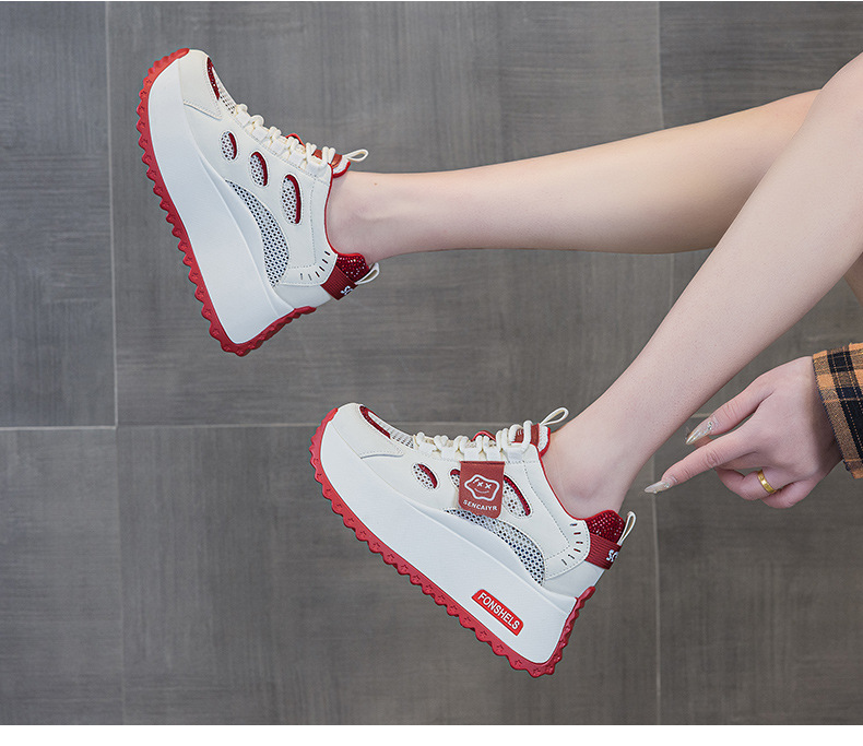 Platform White Sneakers 2025 New Style Height Increasing 8cm Small Foot Appearance Casual Versatile Color Block Mesh_vogvips.com