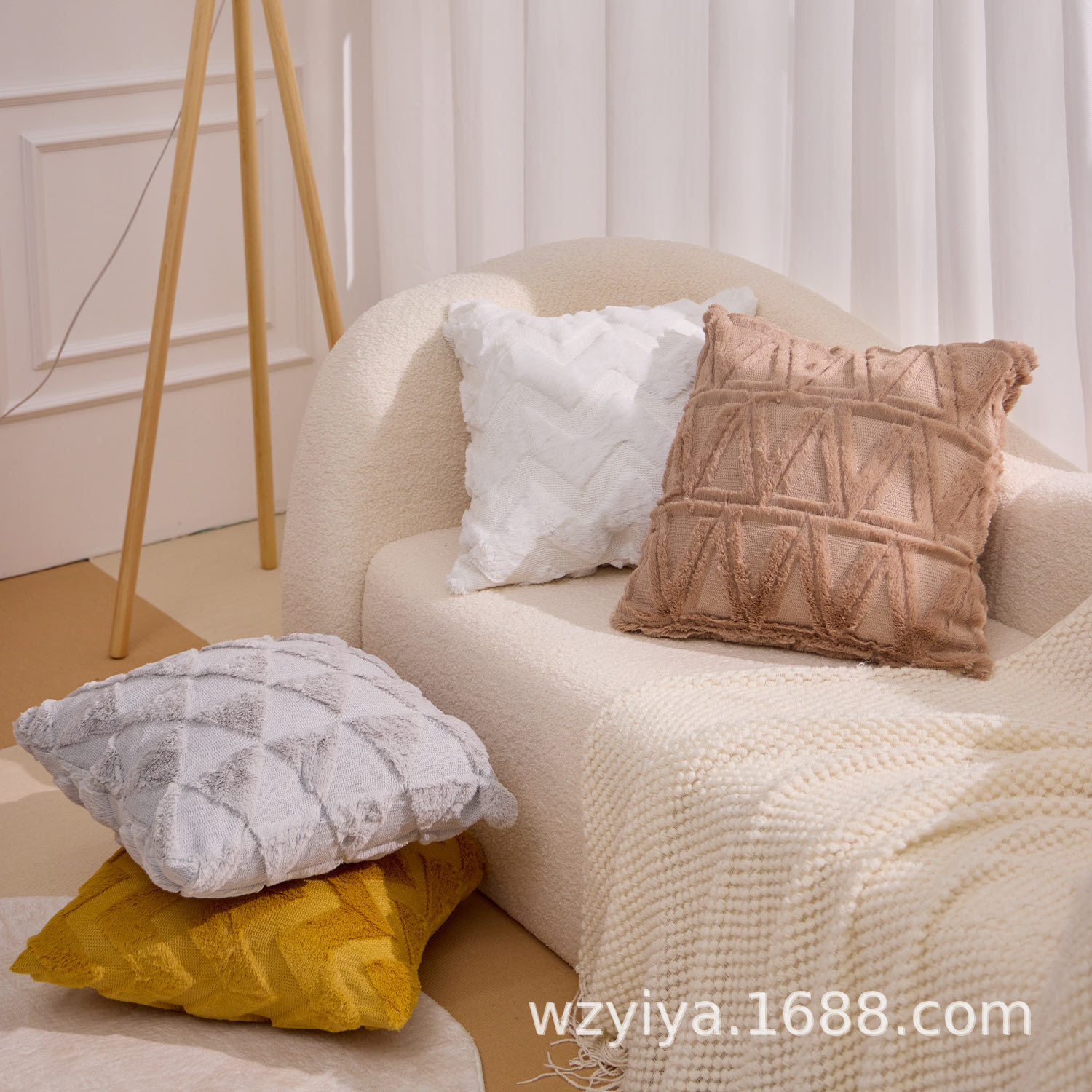 Estereoscópico estriado almohada moderna simple de peluche sofá de oficina cojín de cojín