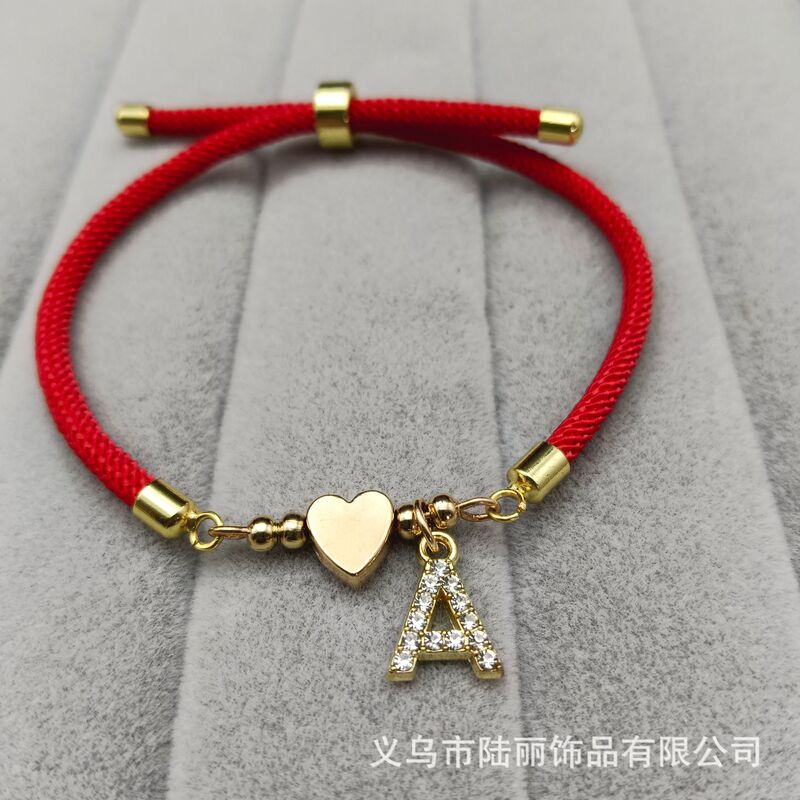 Europe and the United States cross-border heart-shaped letter pull adjustment bracelet 26 English diamond letter bracelet fashion red rope wholesale Europe and the United States cross-border heart-shaped letter pull adjustment bracelet 26 English diamond letter bracelet fashion red rope wholesale