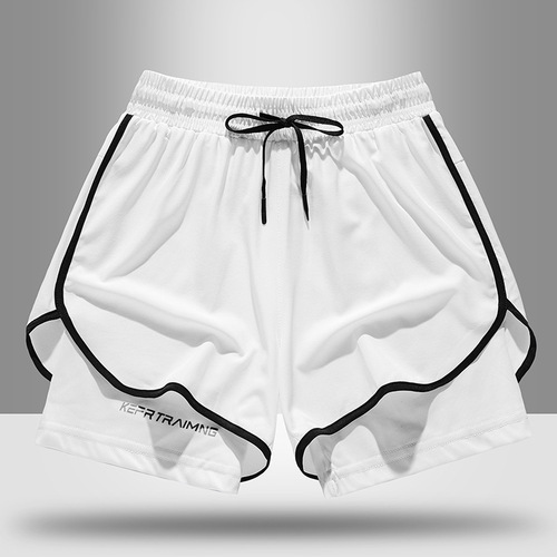 Men's Summer Marathon Athletic Fitness Running Ice Silk Training Three-in-One Shorts with Inner Liner