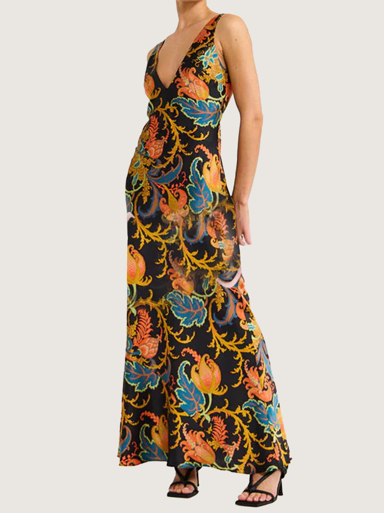 Positioning Printing Backless Sleeveless Swing Maxi Dress
