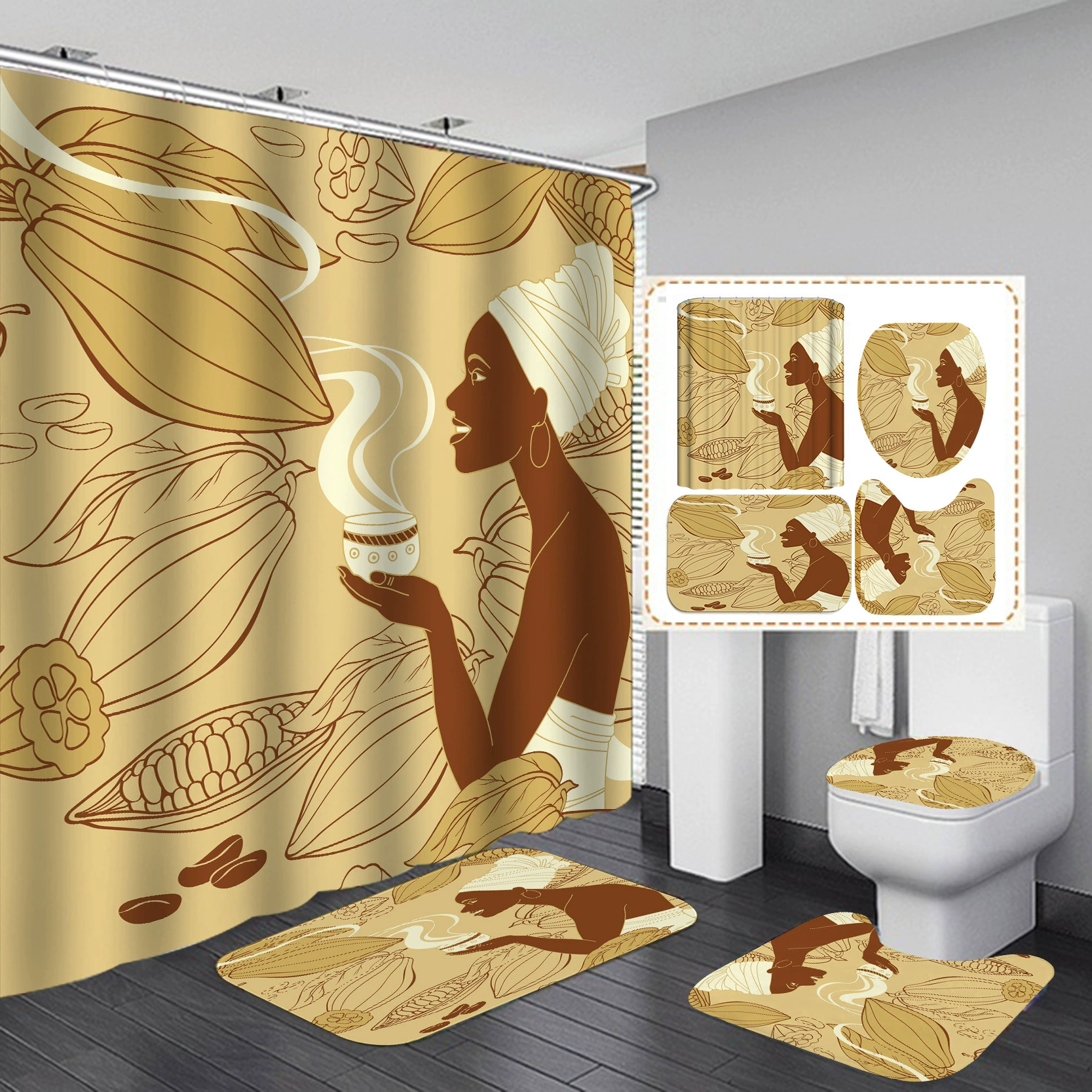 Curtain, waterproof set for hotel, 4 piece set, polyester