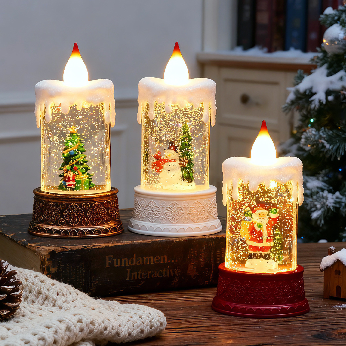 Nuevo agua de Navidad lámpara de vela luminosa lámpara de viento decoración de Santa Claus pequeño regalo de árbol de Navidad