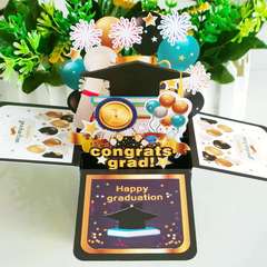 New Black Gold Graduation Season Carnival 3D Box Creative Handmade Hollow Paper Cutting Birthday Greeting Card 3D Wholesale Customizable