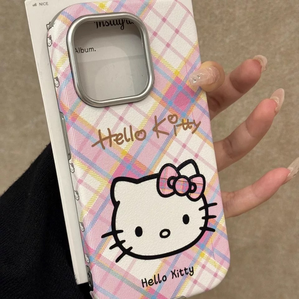 Chica corazón ins brillo a cuadros kt para iPhone 16PM funda para teléfono móvil Apple 15ProMax piel 14/13
