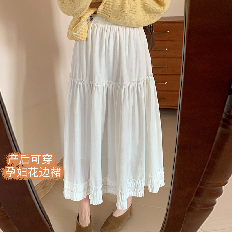 孕妇小众设计感拼接花边长款半身裙女2025新款春秋季坠感百搭长裙|undefined