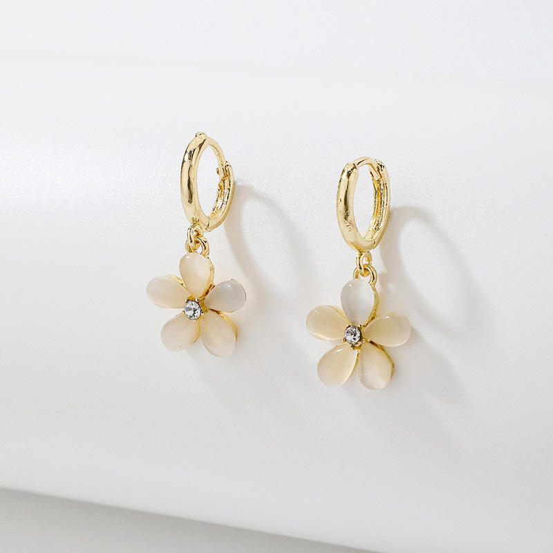 Sweet Rhinestone Opal Flower Earrings European And American Fashion Small Simple And Elegant Earrings display picture 3