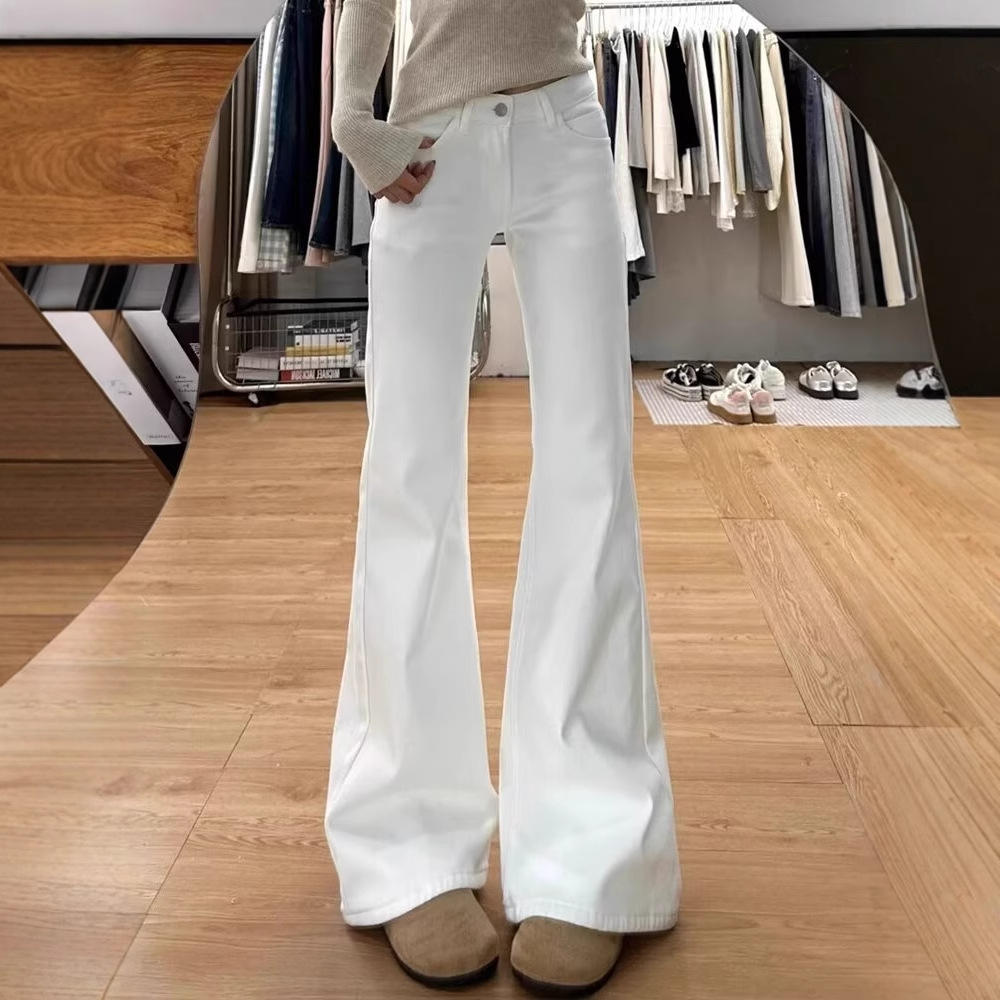 Online Supermarket Same Style White Wide-Leg Micro-Flared Jeans for Women Summer High-Waisted Small People Drapey Elastic Straight Leg