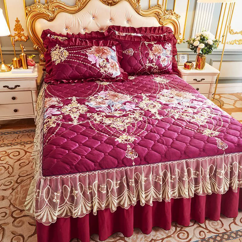 Толстая и бархатная хлопчатобумажная юбка из цельного кружева покрывало зимой теплая хрустальная бархатная юбка из трех частей нескользящая крышка