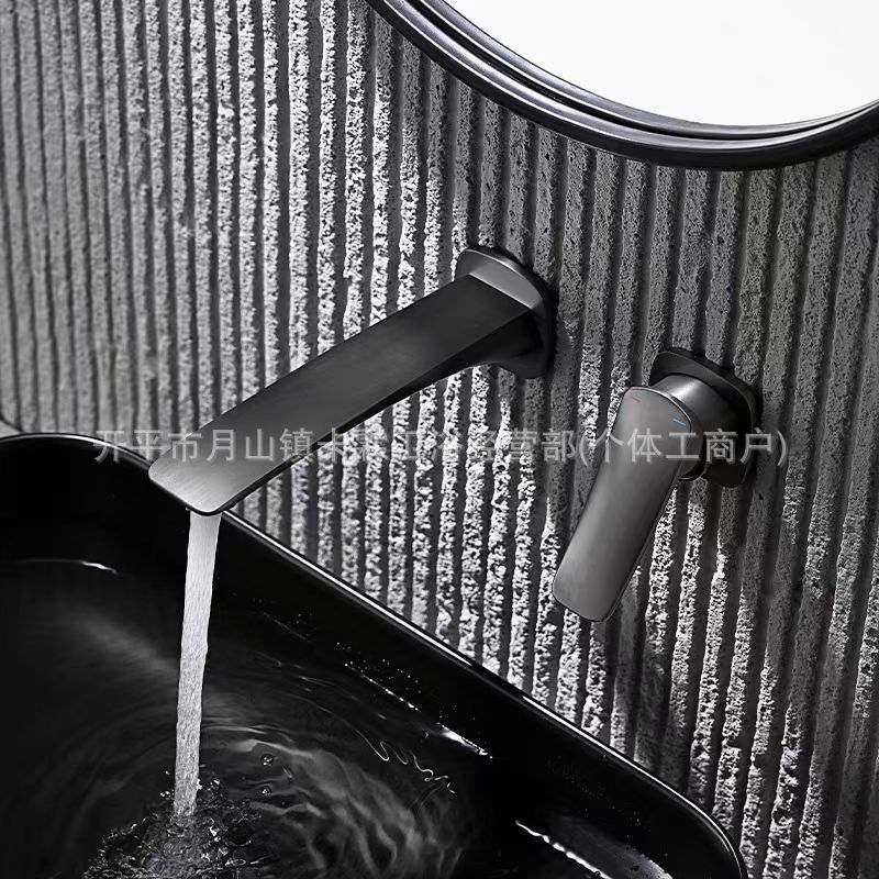 Luxury Brushed Gold Concealed Basin Faucet All-Copper Embedded Wall-Mounted Countertop Basin Hot and Cold Faucet Bathroom Sink