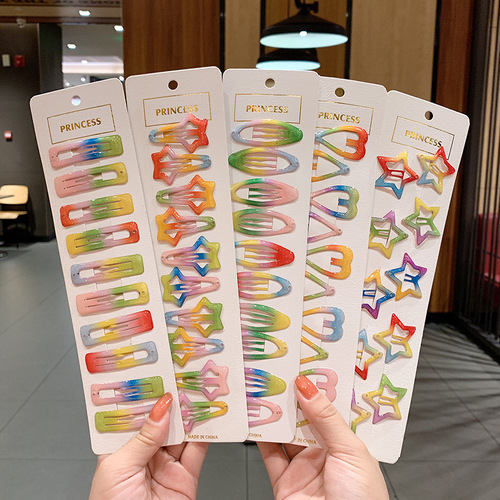 Children's hair clip rainbow bb clip Korean style girls hair accessories bangs clip star water drop hair clip broken hair finishing clip