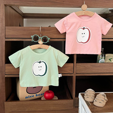 韩版糖果色夏季衣服婴儿薄款清爽百搭男女宝休闲苹果短袖T恤上衣