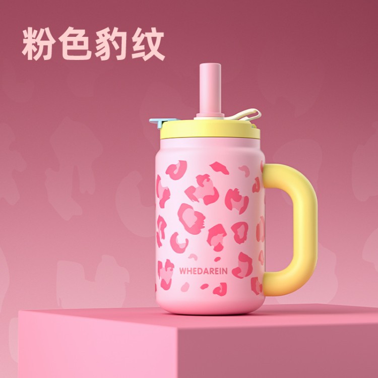 Taza de hielo de leopardo de gran capacidad 316 taza de acero inoxidable taza de agua de alto valor para hombres y mujeres taza de paja con mango taza