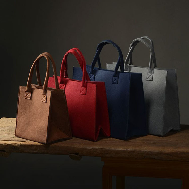 手拎毛毡袋简约文艺复古加厚便当盒购物袋大容量礼品袋彩色多尺寸