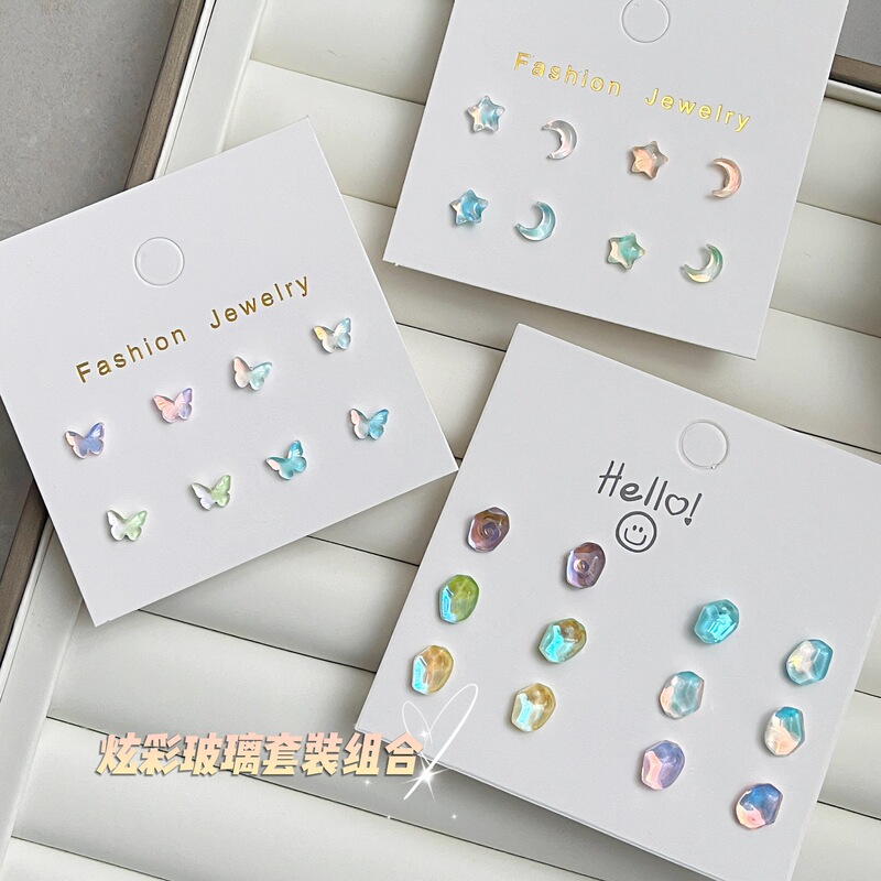 Ice through glass earrings set summer dazzling girl heart earrings ins sweet and fresh design earrings