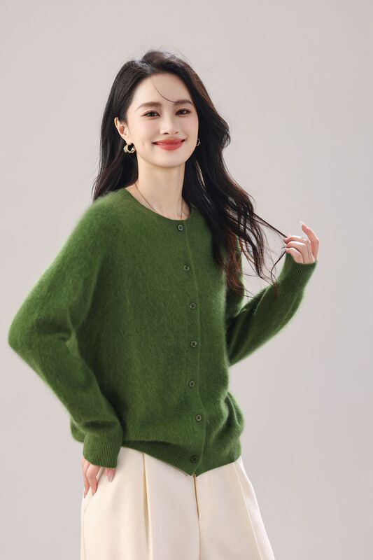 拉绒 25年新 5%山羊绒95%澳洲羊毛 排扣开衫无缝拉毛羊绒女|undefined