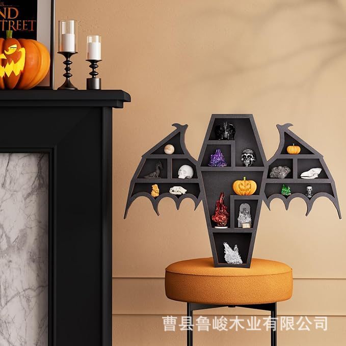 ゴシック木製壁棚ハロウィンコウモリの形の収納ラッククリスタルジュエリーディスプレイラックジュエリーラック|undefined