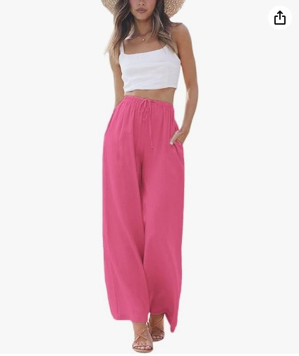 Relaxed Fit Wide Leg Pants for Women Linen Blend Drawstring Waist Pockets plus Size Available_ecoleips.com