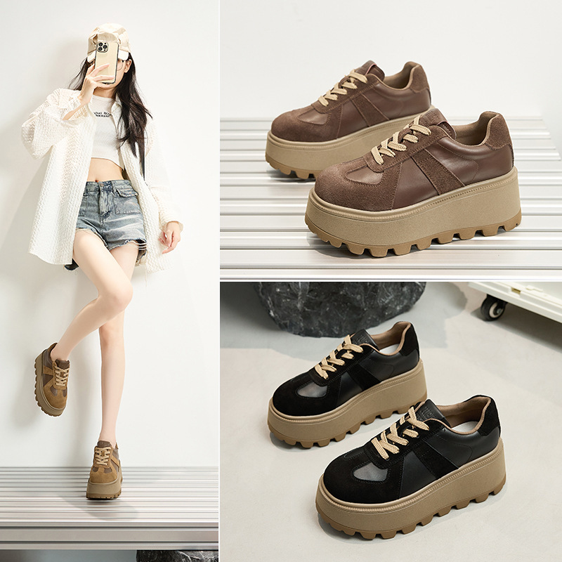 2024 Autumn Sports Platform Casual Sneakers Genuine Leather Classic Vintage All-match Forrest Gump Training Shoes Height-increasing Torre Shoes for Women
