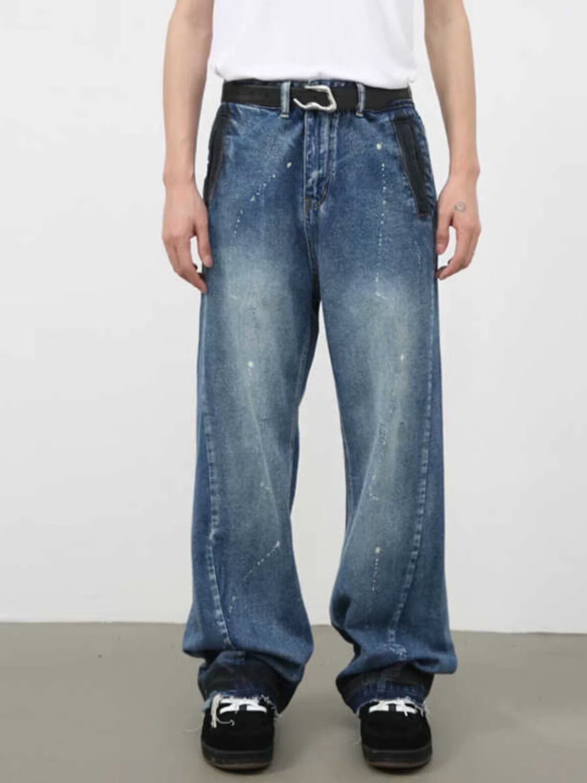 Men's Oversized Relaxed Fit Jeans Streetwear Splatter Wash Vintage Blue Paint Effect Denim (XS-3XL)_mkmklike.com