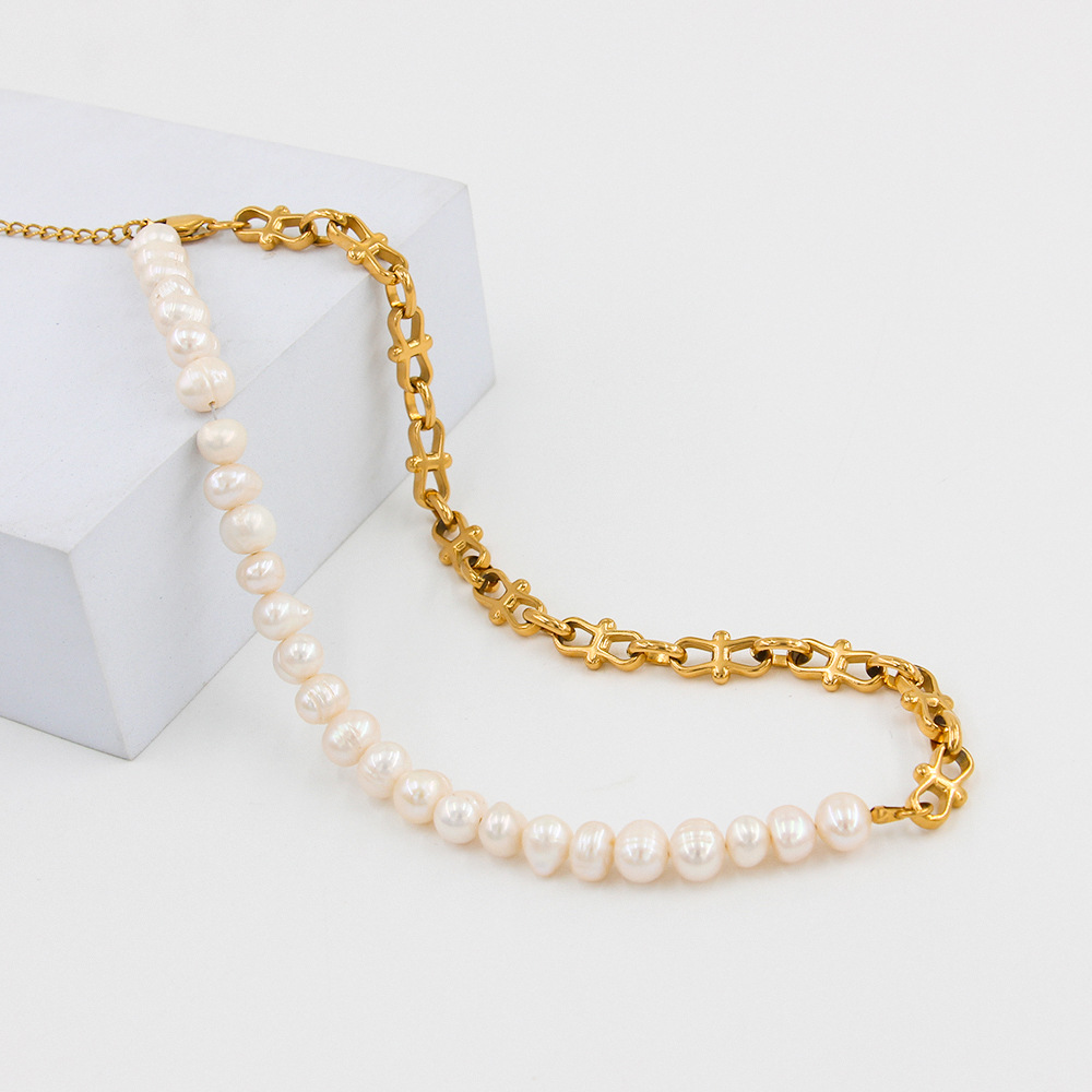 Fashion Color Block Pearl Titanium Steel Plating Bracelets Necklace 1 Piece