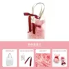 Pink ribbon + tag + raffia + bear + bouquet