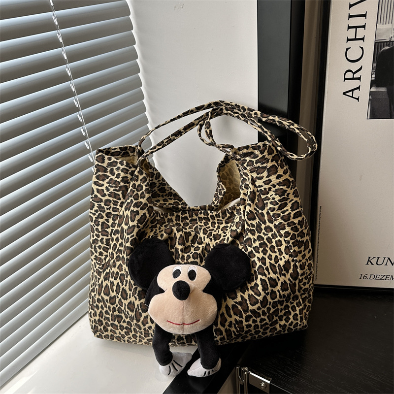 2024 nuevo Mickey muñeco bolso de hombro de gran capacidad leopardo bolso de dibujos animados bolso de moda de mujer bolso de viaje
