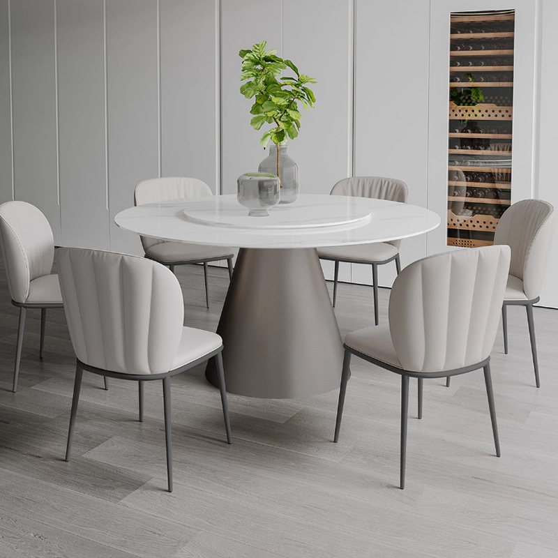 Luz de lujo italiano minimalista brillante roca placa redonda mesa con tocadiscos moderno minimalista hogar de alta gama de acero inoxidable mesa de comedor redonda